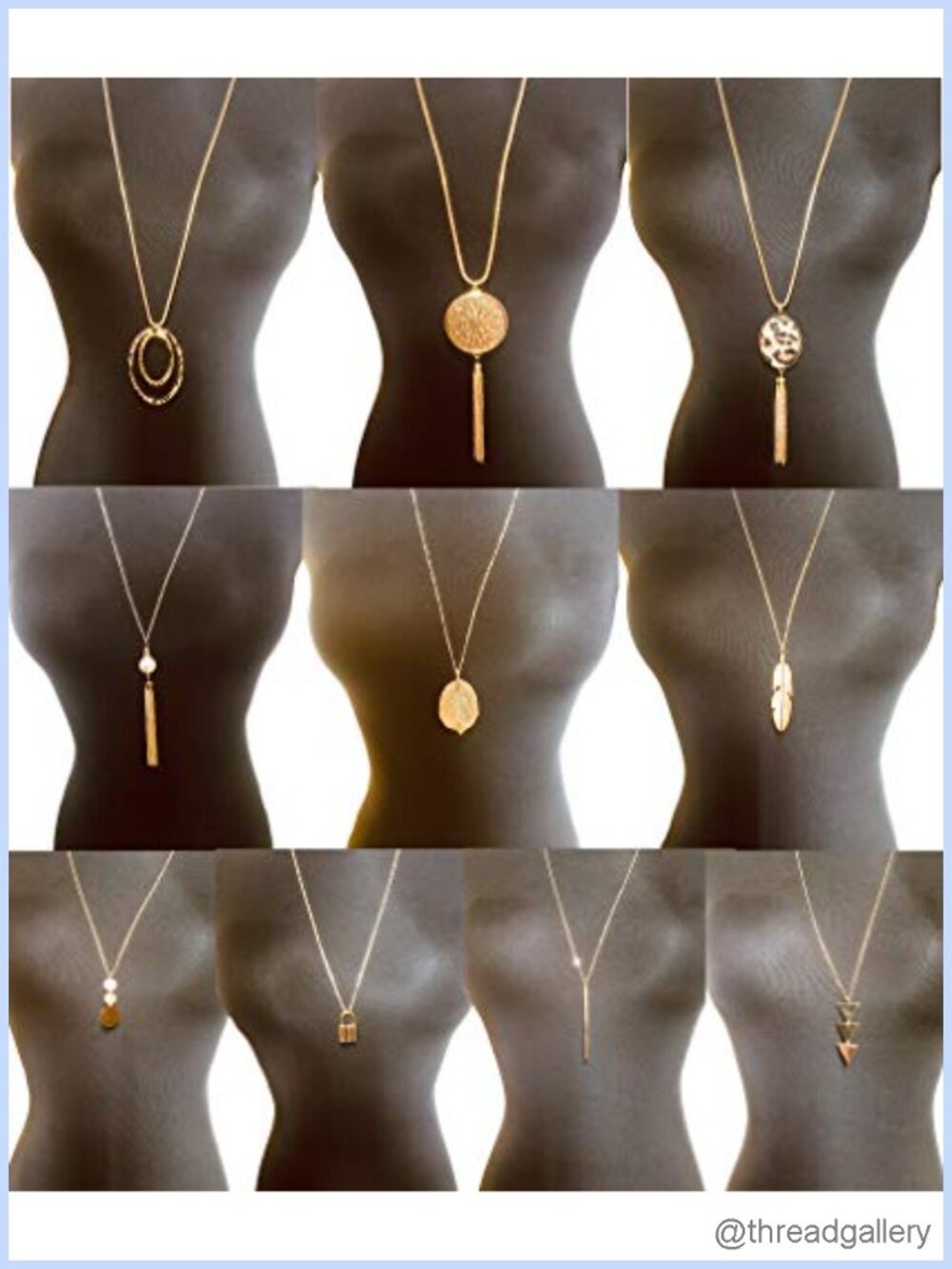 Y Pendant Necklace Set 10Pcs Gold Plated Moon Bar Tassel Lock Chain Choker
